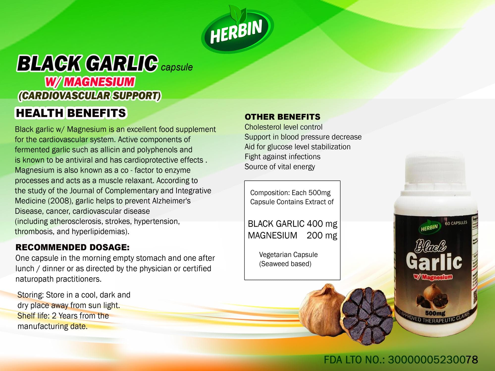 Black Garlic Capsule w/ Magnesium product label